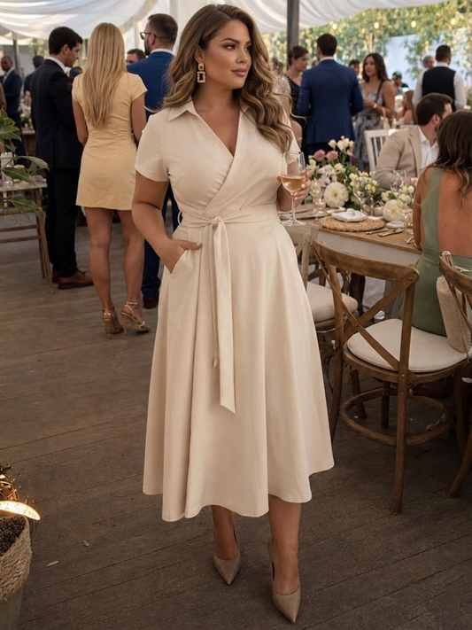 Eulalia | Robe midi à manches courtes et col, taille cintrée