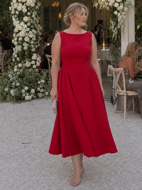 Isadora | Robe midi à buste ajusté sans manches et col rond