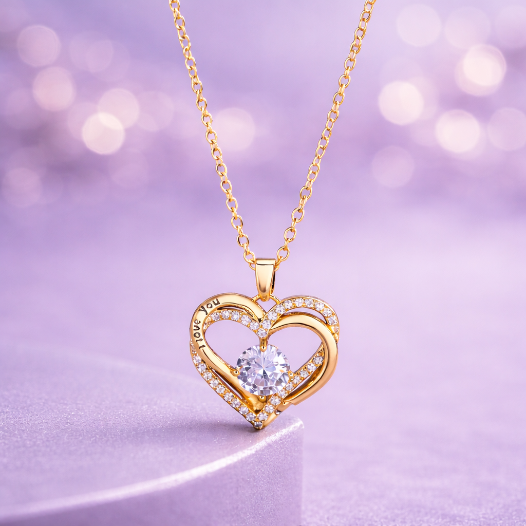 Collier Cœur Double aux Cristaux Étincelants