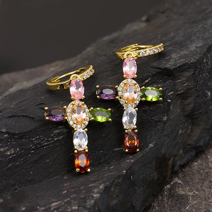 Boucles d’Oreilles Croix Colorées