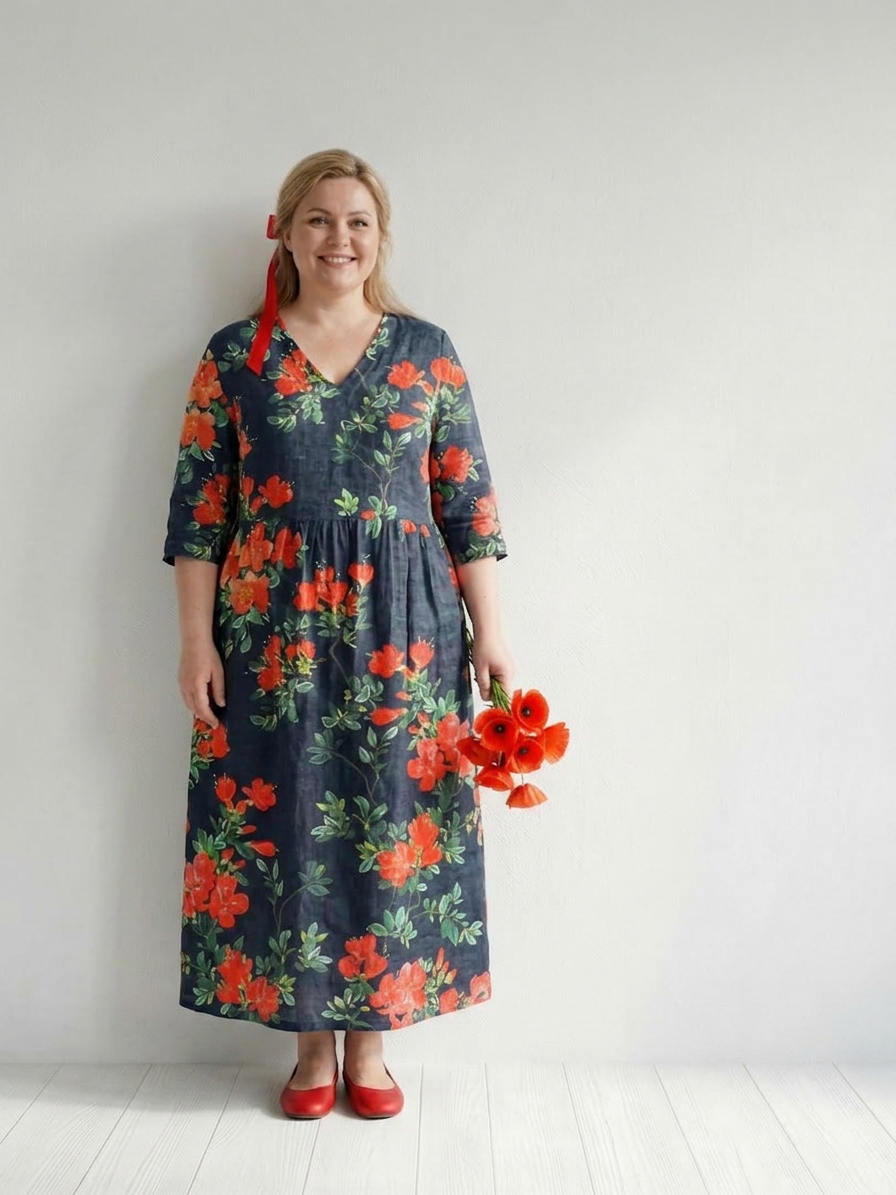 Hana | Robe Midi Fleurie Drapeau Calme