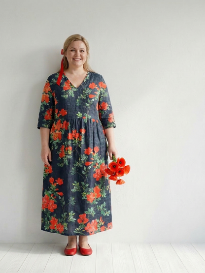 Hana | Robe Midi Fleurie Drapeau Calme
