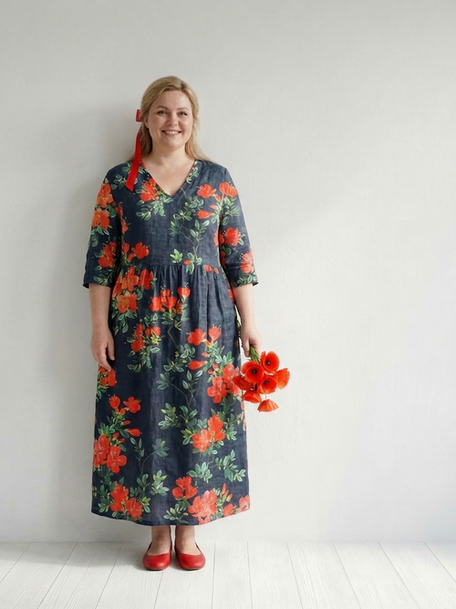 Hana | Robe Midi Fleurie Drapeau Calme