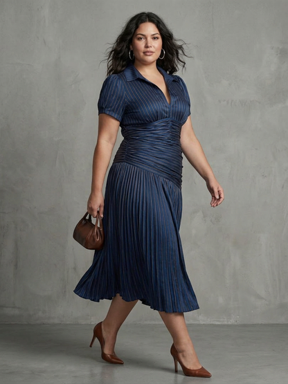 Vita | Robe Midi à Taille Plissée à Rayures