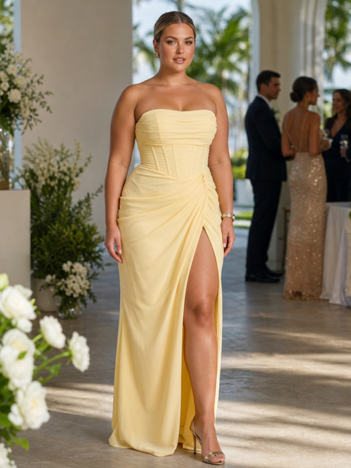 Keiko | Robe Maxi Sans Bretelles à Fente Latérale Haute