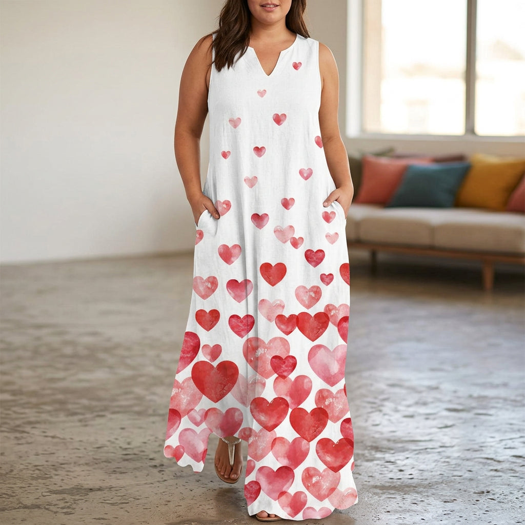 Livia | Robe Maxi Sans Manches à Col V en Forme de Cœur