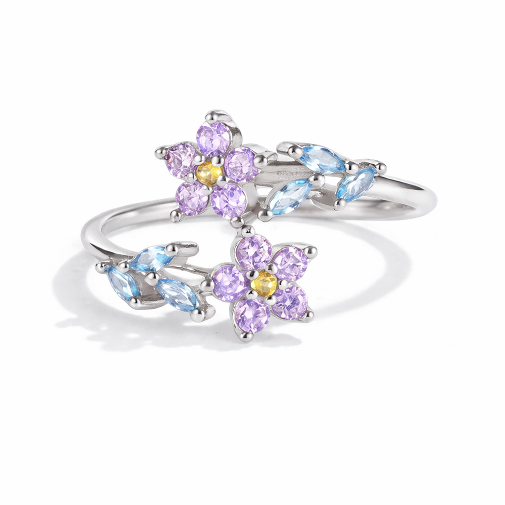 Bague Florale Zircons Bicolores