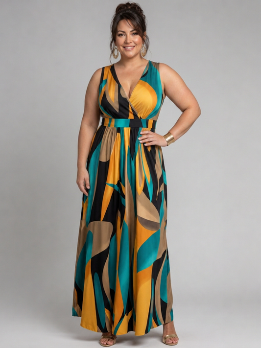 Saskia | Robe Maxi Sans Manches à Imprimé Abstrait