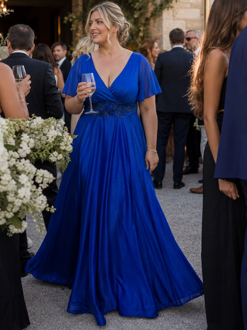 Rhea | Robe maxi fluide à manches courtes en V