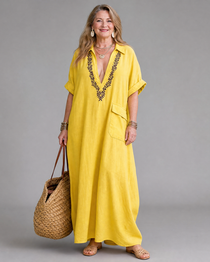 Posy | Robe Maxi Détail Poche Brodée à Col V Détendu