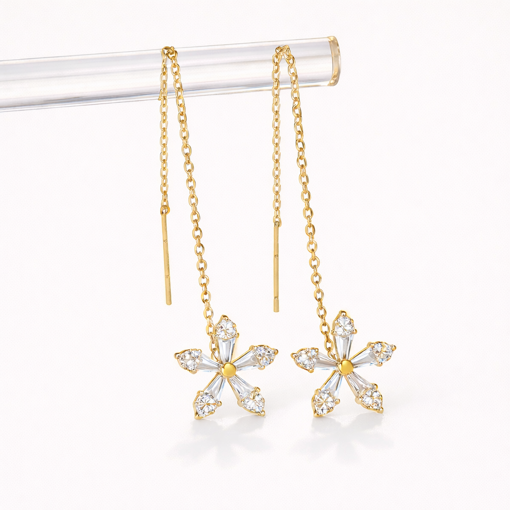 Boucles d’oreilles Fil Fleur Serties