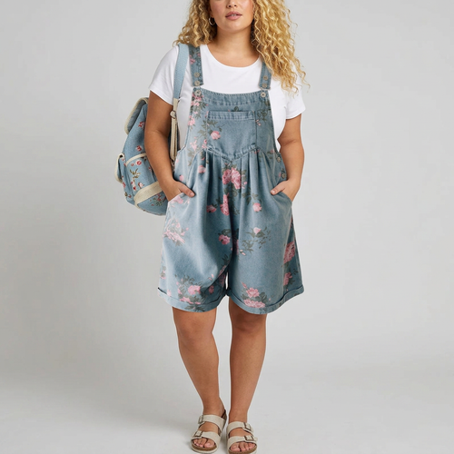 Solene | Combinaison florale en denim vintage lavé et doux au toucher