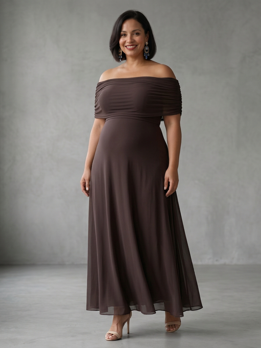 Astrid | Robe Midi Drapée Hors Épaule