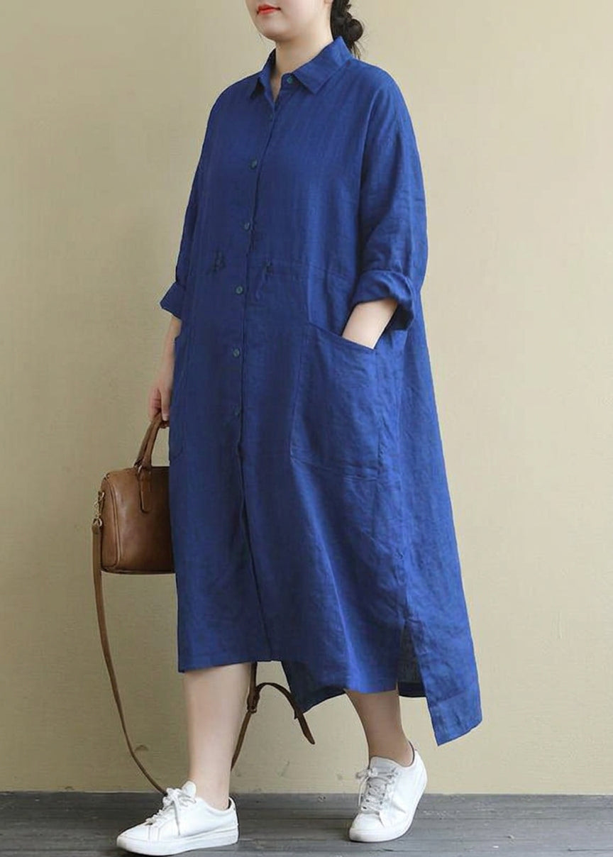 Isolde - Robe Chemise en Lin Rouge Décontractée Oversize Maxi Printemps