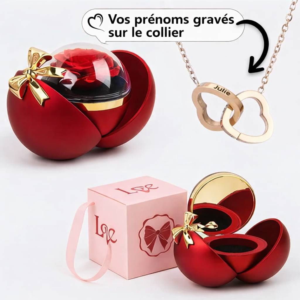 Collier Personnalisé avec Boîte Rose Éternelle