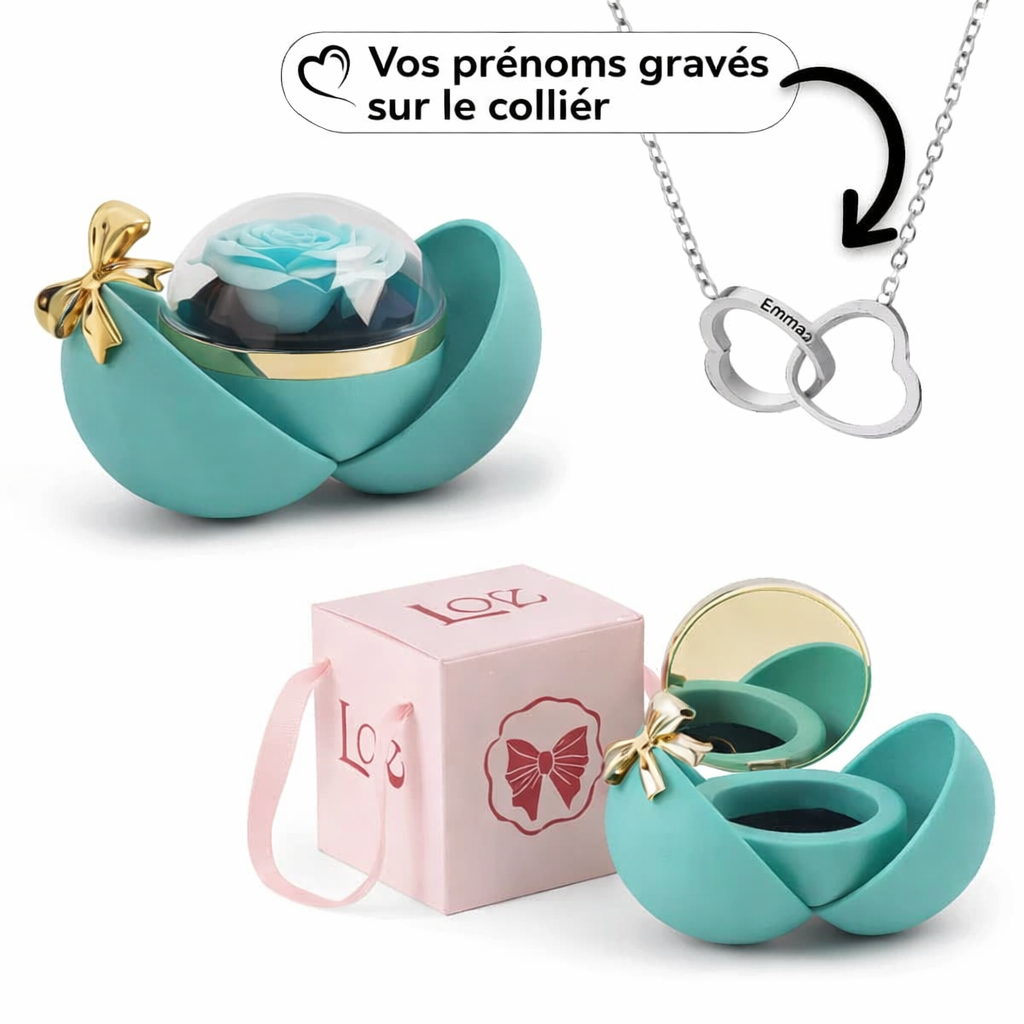 Collier Personnalisé avec Boîte Rose Éternelle