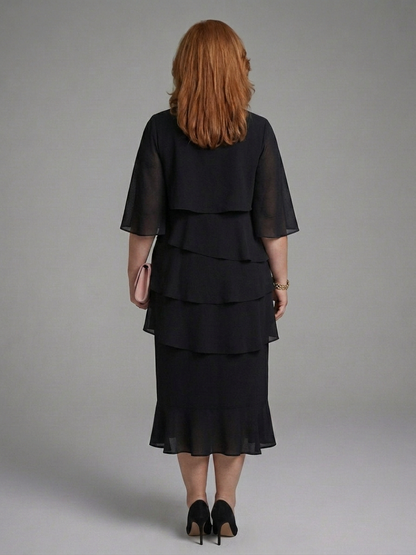 Rhea | Robe Midi avec Manches Superposées