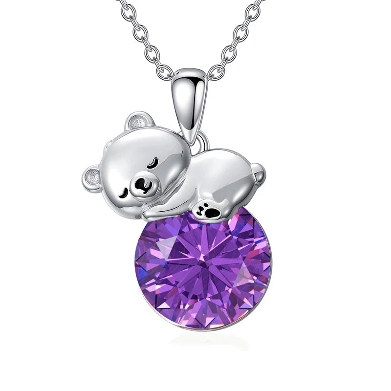 Collier Ours Cristal Argent Sterling Élégant