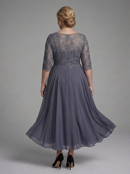 Anwen | Robe Midi avec Corsage en Dentelle et Manches Transparentes