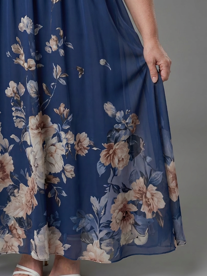 Wanda | Robe Midi Sans Manches à Encolure en V avec Ourlet Floral Doux