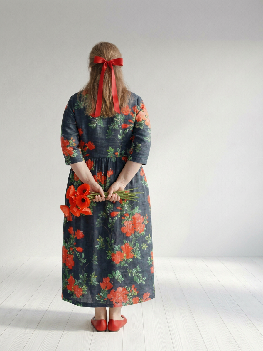 Hana | Robe Midi Fleurie Drapeau Calme