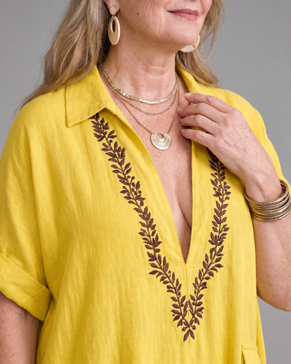 Posy | Robe Maxi Détail Poche Brodée à Col V Détendu