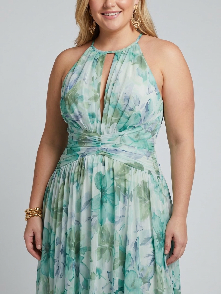 Safran | Robe Midi Plissée à Bretelles Douces avec Motif Floral