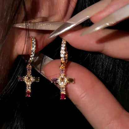 Boucles d’Oreilles Croix Colorées