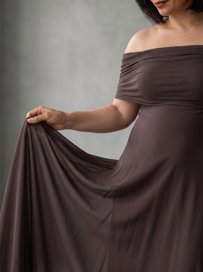 Astrid | Robe Midi Drapée Hors Épaule