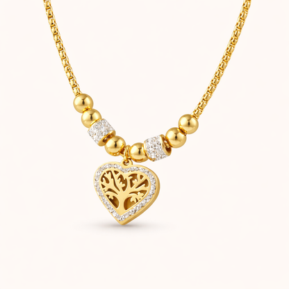 Collier ras de cou perlé Cœur Arbre de Vie