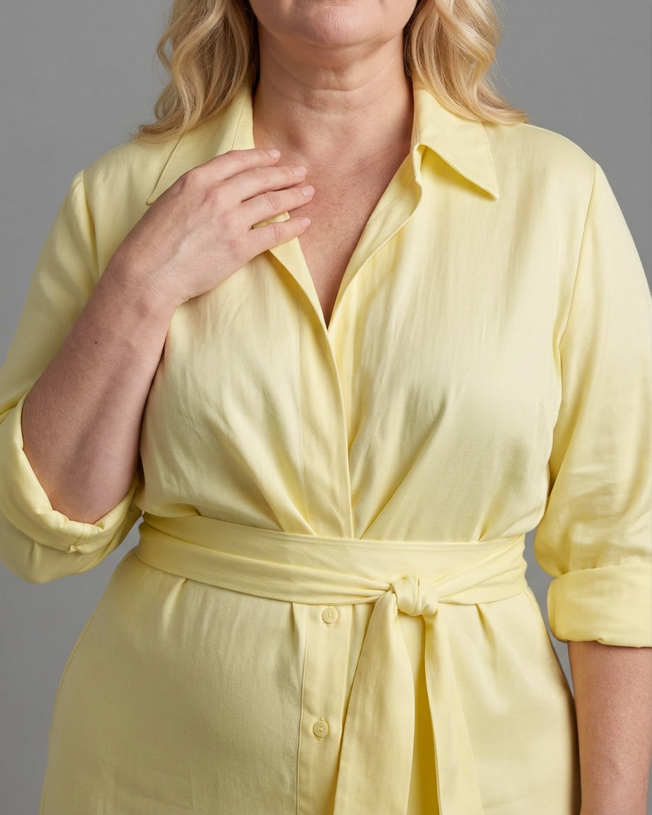 Astrid | Robe midi fluide à col ceinturé et manches longues