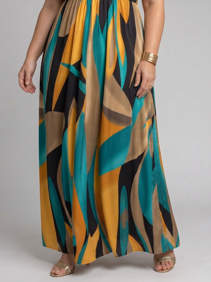 Saskia | Robe Maxi Sans Manches à Imprimé Abstrait