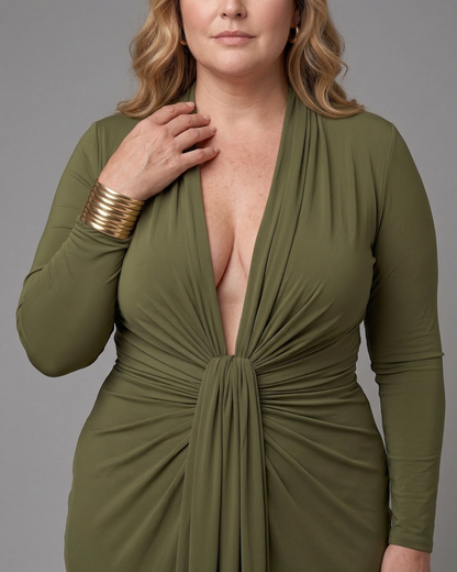 Vienne | Robe Maxi à Manches Longues et Décolleté V Profond Drapée