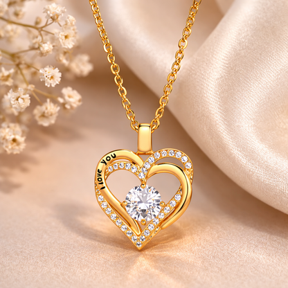 Collier Cœur Double aux Cristaux Étincelants