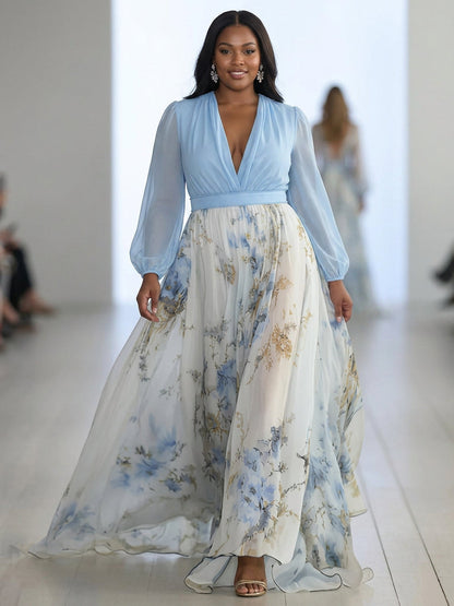 Dahlia | Robe Maxi V-Col en Imprimé Floral Éblouissant