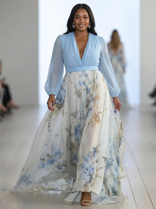 Dahlia | Robe Maxi V-Col en Imprimé Floral Éblouissant