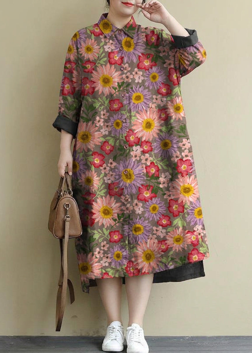 Isolde - Robe Chemise en Lin Rouge Décontractée Oversize Maxi Printemps