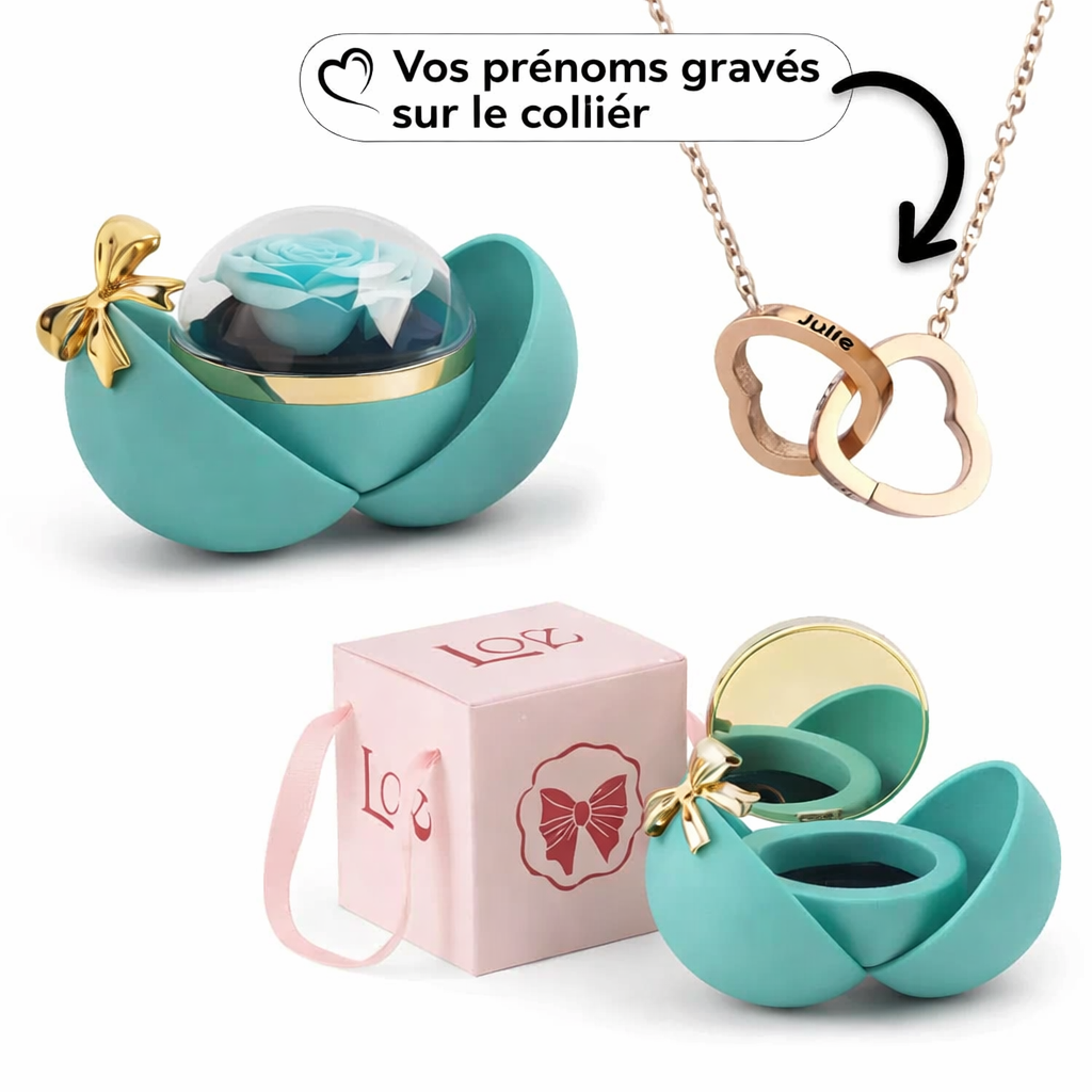 Collier Personnalisé avec Boîte Rose Éternelle