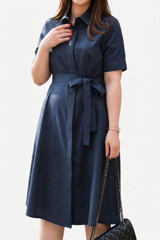 Cordelia - Robe Chemise Ceinturée Marine