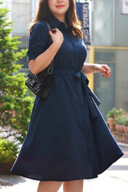 Cordelia - Robe Chemise Ceinturée Marine