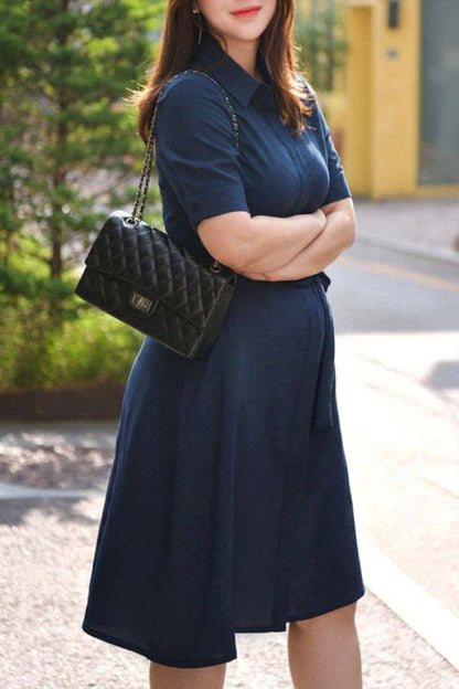 Cordelia - Robe Chemise Ceinturée Marine
