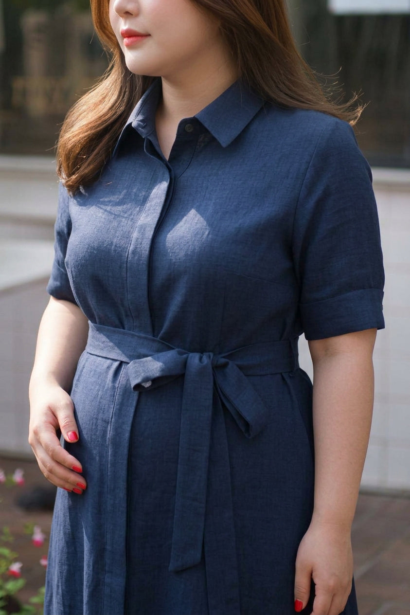 Cordelia - Robe Chemise Ceinturée Marine
