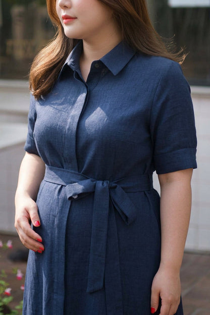 Cordelia - Robe Chemise Ceinturée Marine