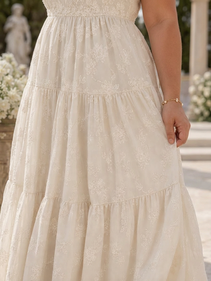 Belen | Robe Midi à Détail Floral Texturé à Manches Courtes