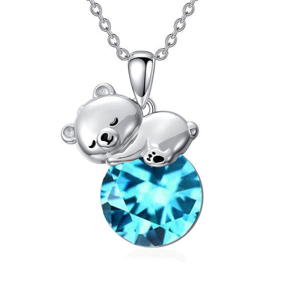 Collier Ours Cristal Argent Sterling Élégant