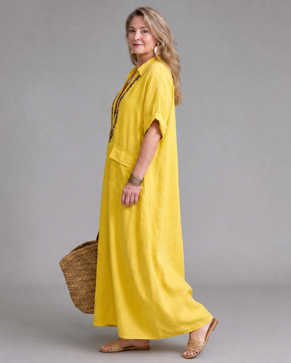 Posy | Robe Maxi Détail Poche Brodée à Col V Détendu