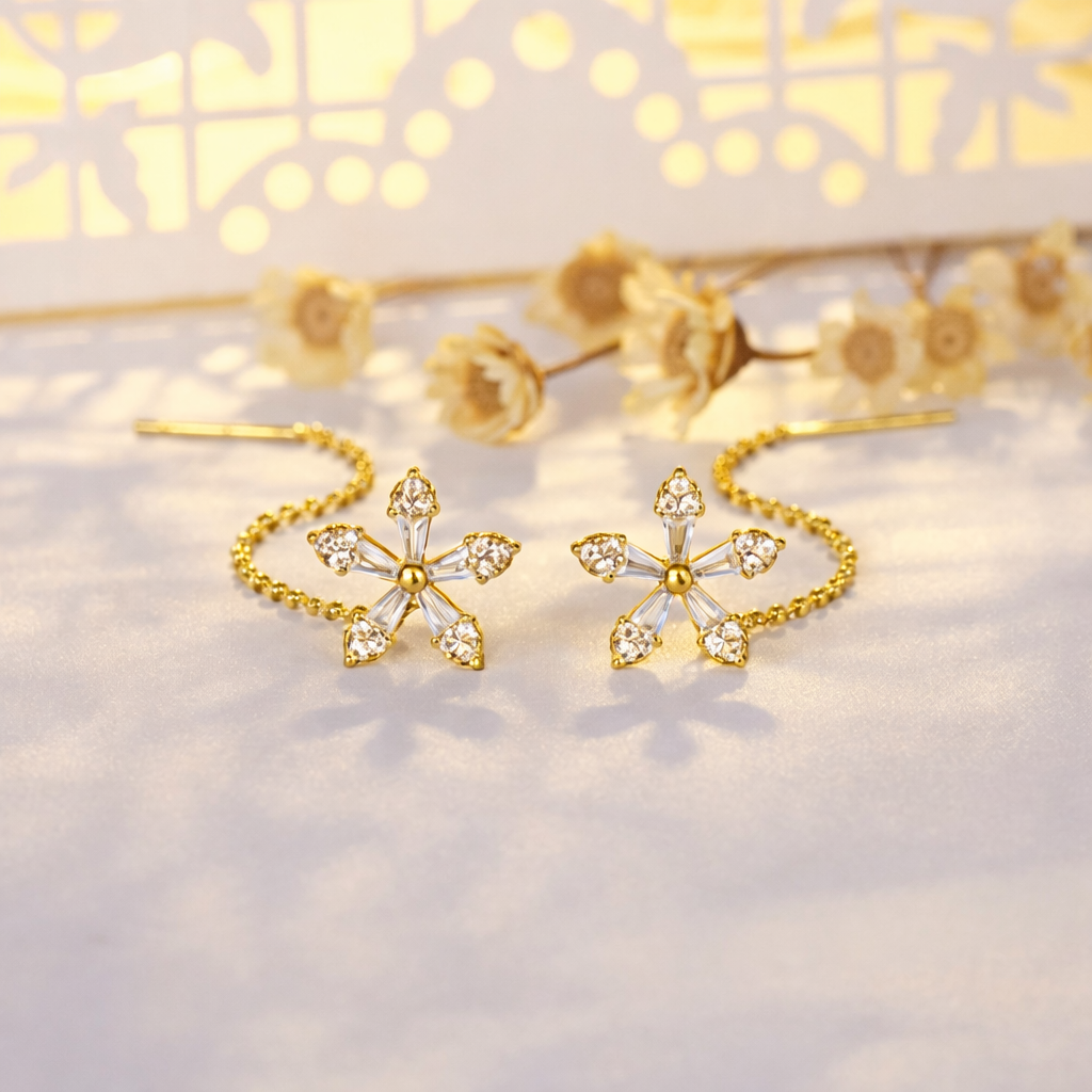 Boucles d’oreilles Fil Fleur Serties