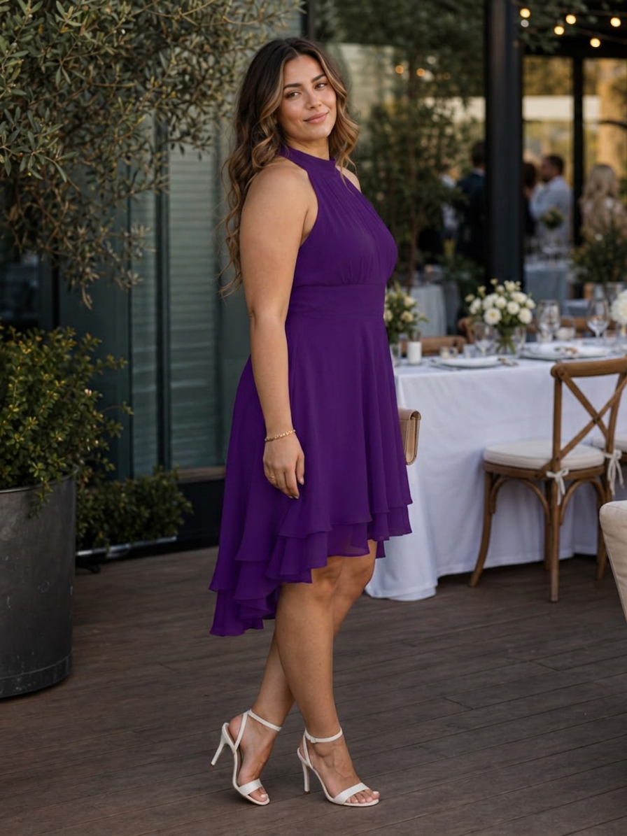 Rin | Robe à encolure halter avec ourlet en couches, longueur genou