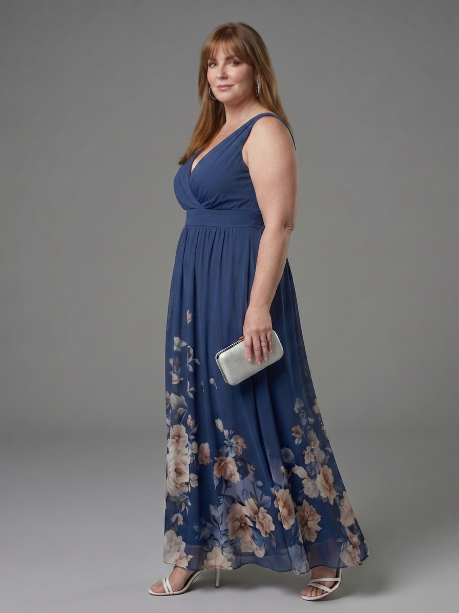 Wanda | Robe Midi Sans Manches à Encolure en V avec Ourlet Floral Doux