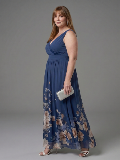Wanda | Robe Midi Sans Manches à Encolure en V avec Ourlet Floral Doux